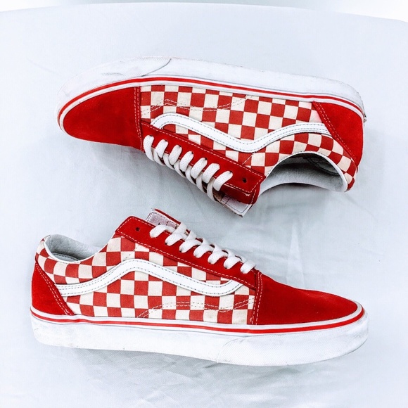 Vans Old Skool Sk8 Low Suede Checkerboard Skate Shoes White Red Mens Sz 10.5 - Picture 6 of 15